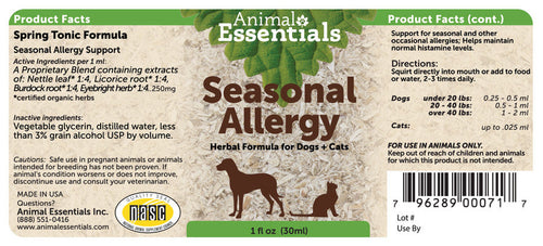 Animal Essentials Seasonal Allergy Support for Dogs and Cats (1 oz)