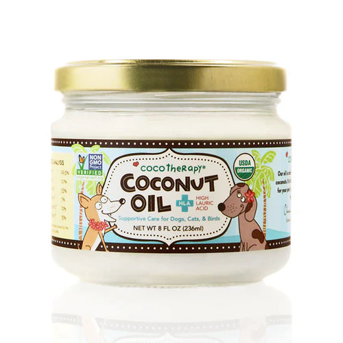 CocoTherapy Virgin Coconut Oil USDA Certified Organic Coconut Oil for Dogs Cats Birds 8 oz Glass Jar