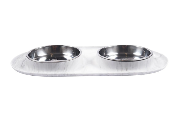 Messy Mutts Double Silicone Cat Feeder with Stainless Saucer Shaped Bowl (Watermelon)