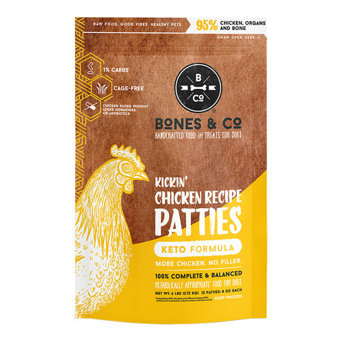 Bones & Co. Kickin' Chicken Recipe Raw Frozen Patties Dog Food