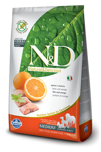 Farmina Ocean N&D Natural & Delicious Grain Free Medium & Maxi Adult Herring & Orange Dry Dog Food
