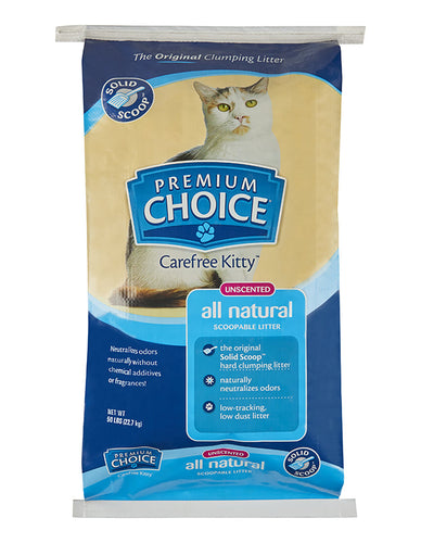 Premium Choice Carefree Kitty  Unscented Solid Scoop Clumping All Natural Cat Litter (16 lb Jug)