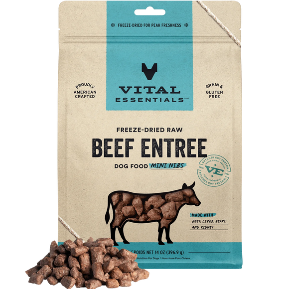 Vital Essentials Freeze-Dried Raw Protein Beef Crunchy Mini Nibs Meal or Mixer Dog Food