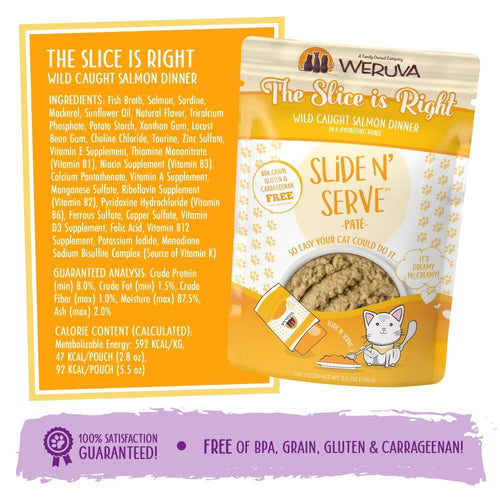 Weruva Slide N' Serve Grain Free The Slice is Right Wild Caught Salmon Dinner Wet Cat Food Pouch