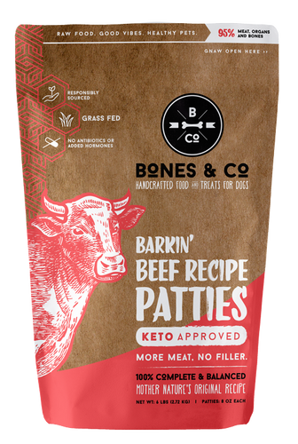 Bones & Co. Barkin' Beef Recipe Raw Frozen Patties Dog Food