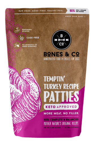 Bones & Co. Temptin' Turkey Recipe Raw Frozen Patties Dog Food